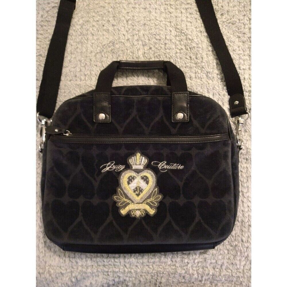 Juicy couture black velour heart  laptop  computer bag Vintage Y2k